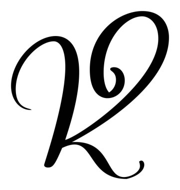El çizimi vektör hat harfi K. Betik yazı tipi logosu. El yazısı fırça biçimi gelişir.