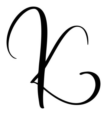 Vektör el yazısı K harfi indirme kapağı çizildi. Betik yazı tipi logosu simgesi. El yazısı fırça biçimi.