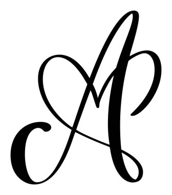 Vector Vintage kalp harfleri A. Aşk Kaligrafi elementi Valentine serpildi. Sayfa dekorasyonu için el yazısı tasarımı illüstrasyon, düğün kartı, davetiye.