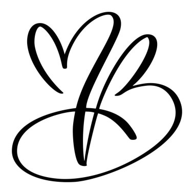 Vector Vintage kalp harfleri logosu B. Aşk Kaligrafi elementi Valentine serpildi. Sayfa dekorasyonu için el yazısı tasarımı illüstrasyon, düğün kartı, davetiye.
