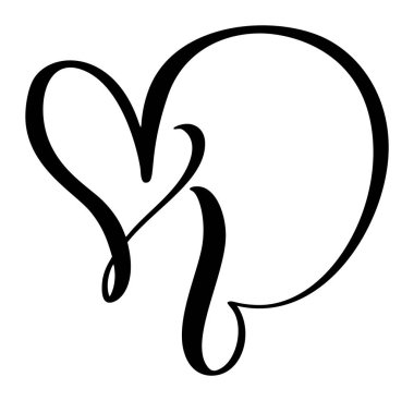 Vector Vintage kalp harfleri logosu B. Aşk Kaligrafi elementi Valentine serpildi. Sayfa dekorasyonu için el yazısı tasarımı illüstrasyon, düğün kartı, davetiye.