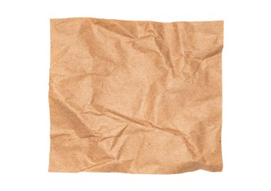 Kahverengi el işi kağıt kaplama üst görünümü beyaz arka planda izole, fırın için parşömen, buruşuk kağıt dokusu parçası.