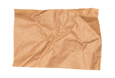 Soyut buruşmuş ve buruşmuş geri dönüşüm kahverengi el işi kağıt dokusu arkaplanı beyaz arkaplanda izole.