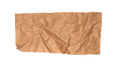 Soyut buruşmuş ve buruşmuş geri dönüşüm kahverengi el işi kağıt dokusu arkaplanı beyaz arkaplanda izole.