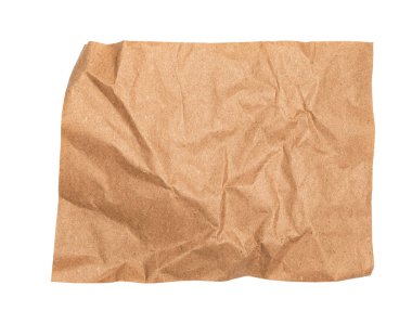 El işi ambalaj kağıdı. Beyaz arka planda izole edilmiş buruşuk selüloz ürün dokusu. Eski yırtık sayfa yüzey arkaplanı. Çevre dostu boş eski geri dönüşümlü ambalaj.