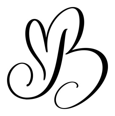 El çizimi vektör aşk harfi B. Senaryo büyük yazı tipi logosu. El yazısı fırça stili gelişir. Klasik kalp monogramı. Valentine elementi gelişiyor. sayfa dekorasyonu için imzalayın