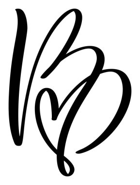 Senaryo büyük yazı tipi logosu kaligrafi aşk harfi B ilk harfi. El çizimi vektör fırça stili gelişir. Klasik kalp monogramı. Sevgililer Günü öğesi. Sayfa dekorasyonu tasarım illüstrasyonu için imzala