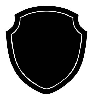 Kara Kalkan çerçeve logosu. Koruyucu Şablon Koruma, Koruma ve Güvenlik. Sigorta veya Dokunulmazlık Boş simge tasarımı beyaz arkaplanda izole edildi. Web sitenizin tasarımı, uygulaması, UI için sembol.