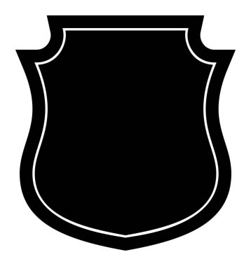 Kara Kalkan çerçeve logosu. Koruyucu Şablon Koruma, Koruma ve Güvenlik. Sigorta ya da dokunulmazlık sembolü. Boş simge tasarımı beyaz arkaplanda izole edildi.