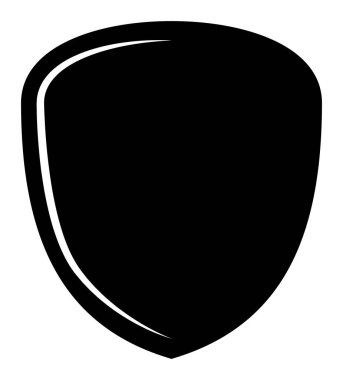 Kalkan logo şablonu düz illüstrasyon, siyah beyaz renkli simge koruma, güvenlik ve koruyucu sembol beyaz arkaplanda izole.