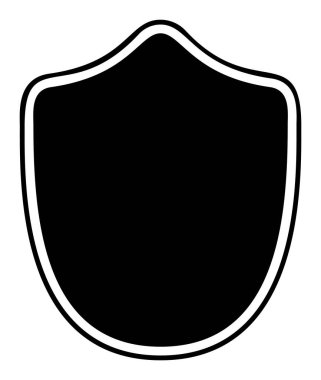 Kalkan logo şablonu düz illüstrasyon, siyah beyaz renkli simge koruma, güvenlik ve koruyucu sembol beyaz arkaplanda izole.