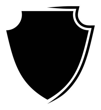 Kara Kalkan çerçeve logosu. Koruyucu Şablon Koruma, Koruma ve Güvenlik. Sigorta ya da dokunulmazlık sembolü. Boş simge tasarımı beyaz arkaplanda izole edildi.