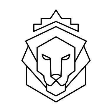 Taç veya modern çizgi ikonu olan aslan logosu. Kalın hatlı vektör çizgisi tasarımı. Siyah ve beyaz Piksel Mükemmel minimalist sembol beyaz arkaplanı izole eder.