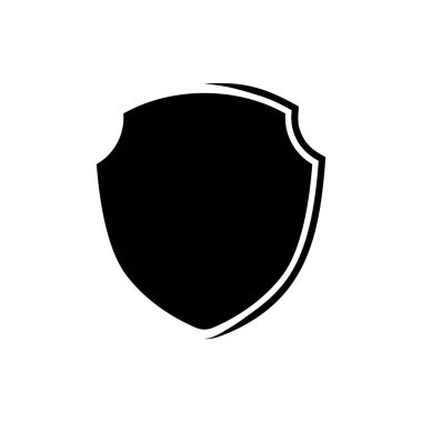 Kalkan logo şablonu düz illüstrasyon, siyah beyaz renkli simge koruma, güvenlik ve koruyucu sembol beyaz arkaplanda izole.