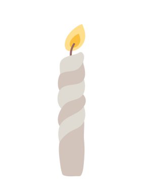 Renkli tek bir klipsli mum. Yanan Noel mumu. El çizimi çizimi. Tek çizim beyaz arkaplanda izole edildi. Tasarım, yazdırma, çıkartma, kart, dekor, paket için element.