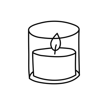 Karalama yanan dopamin tarzı ana hatlı mum. El çizimi estetik çizgisi, beyaz arka planda izole edilmiş şamdan dekoru. Tatil, sevgililer günü, doğum günü, Noel, kilise sembolü. Vektör Festivali