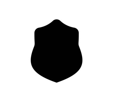 Kalkan logo şablonu düz illüstrasyon, siyah beyaz renkli simge koruma, güvenlik ve koruyucu sembol beyaz arkaplanda izole.