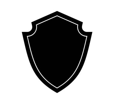 Kara Kalkan çerçeve logosu. Koruyucu Şablon Koruma, Koruma ve Güvenlik. Sigorta veya Dokunulmazlık Boş simge tasarımı beyaz arkaplanda izole edildi. Web sitenizin tasarımı, uygulaması, UI için sembol.