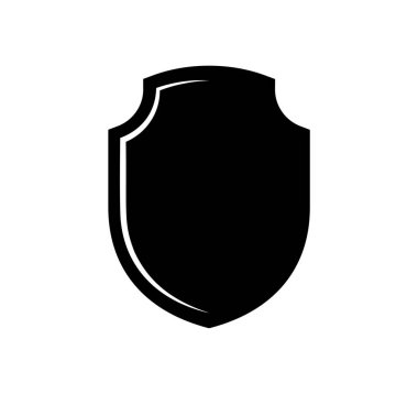 Kara Kalkan çerçeve logosu. Koruyucu Şablon Koruma, Koruma ve Güvenlik. Sigorta veya Dokunulmazlık Boş simge tasarımı beyaz arkaplanda izole edildi. Web sitenizin tasarımı, uygulaması, UI için sembol.