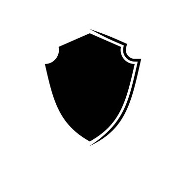 Kara Kalkan çerçeve logosu. Koruyucu Şablon Koruma, Koruma ve Güvenlik. Sigorta veya Dokunulmazlık Boş simge tasarımı beyaz arkaplanda izole edildi. Web sitenizin tasarımı, uygulaması, UI için sembol.
