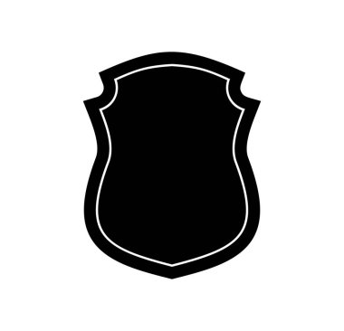 Kalkan logo şablonu düz illüstrasyon, siyah beyaz renkli simge koruma, güvenlik ve koruyucu sembol beyaz arkaplanda izole.