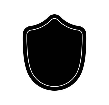 Kalkan logo şablonu düz illüstrasyon, siyah beyaz renkli simge koruma, güvenlik ve koruyucu sembol beyaz arkaplanda izole.