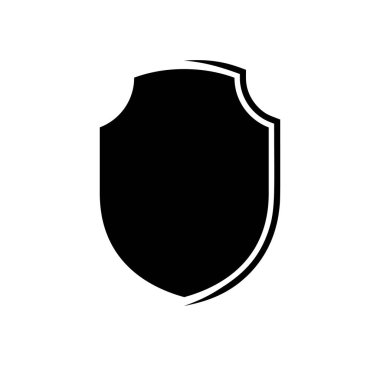 Kara Kalkan çerçeve logosu. Koruyucu Şablon Koruma, Koruma ve Güvenlik. Sigorta veya Dokunulmazlık Boş simge tasarımı beyaz arkaplanda izole edildi. Web sitenizin tasarımı, uygulaması, UI için sembol.
