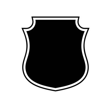 Kara Kalkan çerçeve logosu. Koruyucu Şablon Koruma, Koruma ve Güvenlik. Sigorta veya Dokunulmazlık Boş simge tasarımı beyaz arkaplanda izole edildi. Web sitenizin tasarımı, uygulaması, UI için sembol.