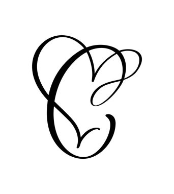 El çizimi vektör aşk harfi C. Klasik kalp monogramı. Senaryo büyük yazı tipi logosu. El yazısı fırça stili. Valentine elementi gelişiyor. sayfa dekorasyonu tasarımı illüstrasyonu için imzala