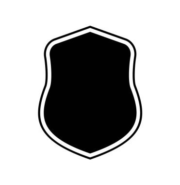 Kara Kalkan çerçeve logosu. Koruyucu Şablon Koruma, Koruma ve Güvenlik. Sigorta veya Dokunulmazlık Boş simge tasarımı beyaz arkaplanda izole edildi. Web sitenizin tasarımı, uygulaması, UI için sembol.