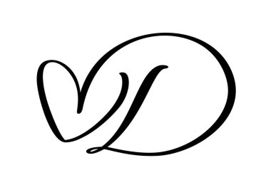 Kaligrafi el çizimi vektör aşk mektubu D. Vintage kalp monogramı. Senaryo büyük yazı tipi logosu. El yazısı fırça stili. Valentine elementi gelişiyor. sayfa dekorasyonu tasarımı illüstrasyonu için imzala