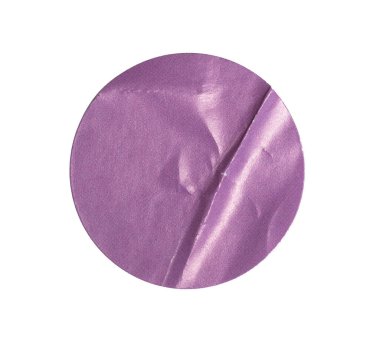 Kırışık eflatun yapıştırıcı etiket kat dokusu, şeffaf arkaplan üzerinde canlı renk ile yüzer