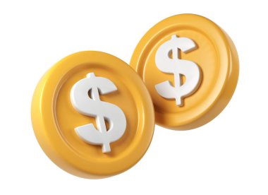 Turuncu 3d render simge para birimi simgeleri döndürme, saydam arkaplan karşısında dolar işareti gösterme, finansal kavramları vurgulama