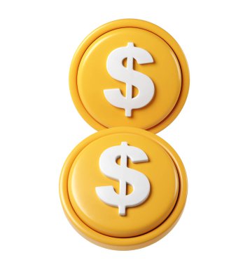 Turuncu 3d render simge para birimi simgeleri döndürme, saydam arkaplan karşısında dolar işareti gösterme, finansal kavramları vurgulama