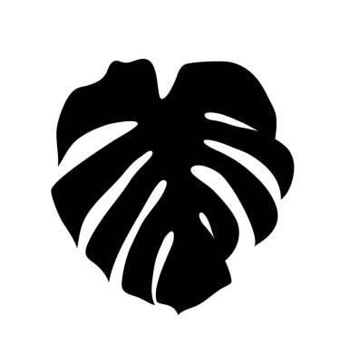 Siyah Monstera deliciosa vektör egzotik siluet dramatik yaprak şekli vurguluyor, simgesel kesme desenleri ortaya çıkarıyor Stark monokromatik arka plana karşı