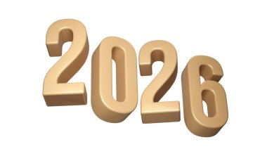 Parlak 3 boyutlu rakamlarla 2026 yılınız kutlu olsun. Tatil altını kutlama tasarımı. Poster, pankart, takvim ve tebrik kartı için premimium element illüstrasyonu
