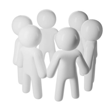 Beyaz 3d çubuk simgesi kullanıcı figürleri bir çember oluşturarak, birlik, işbirliği ve arka plandaki bir görüşe karşı birlikte olma duygusunu temsil ettiler.