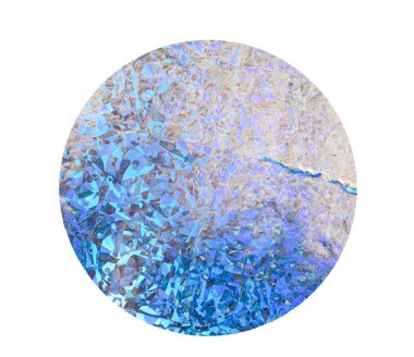 Circular abstract pattern with holographic texture and iridescent colors. Blue and purple reflections creating a shimmering effect, transparent background