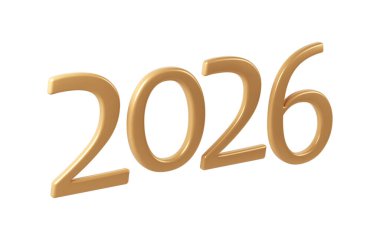 2026 3D rakamları. Mutlu yıllar. Tatil Noel Altın Kutlama Tasarımı. Poster, pankart, takvim ve tebrik kartı için premimium element illüstrasyonu
