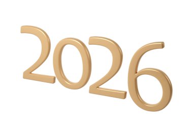 2026 3D rakamları. Mutlu yıllar. Tatil Noel Altın Kutlama Tasarımı. Poster, pankart, takvim ve tebrik kartı için premimium element illüstrasyonu