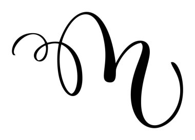 Kaligrafik harf m el çizimi vektör temiz beyaz arkaplan. Düğün davetiyeleri, monogramlar ve markalar için mükemmel.