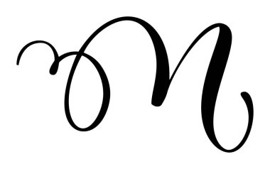 Kaligrafik harf m el çizimi vektör temiz beyaz arkaplan. Düğün davetiyeleri, monogramlar ve markalar için mükemmel.