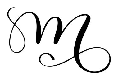 Kaligrafik vektör el büyük harf m şık bir baş harf oluşturuyor. Dekoratif gösterişli ve izole bir parşömen tasarımı içerir.