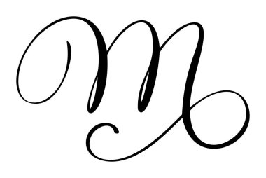 Kaligrafik vektör el büyük harf m şık bir baş harf oluşturuyor. Dekoratif gösterişli ve izole bir parşömen tasarımı içerir.