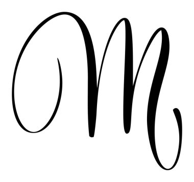 Kaligrafik vektör el büyük harf m şık bir baş harf oluşturuyor. Dekoratif gösterişli ve izole bir parşömen tasarımı içerir.