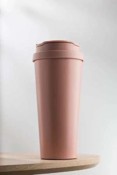 Pastel Pink Stainless Steel Tumbler Size Ounce Wooden Table — Stock Photo, Image
