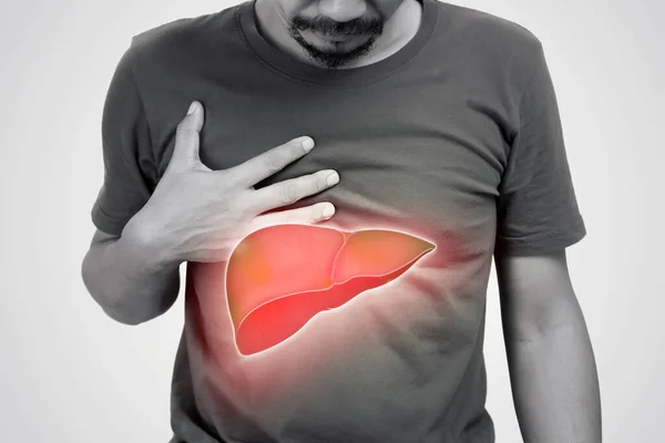 Ilustrace Jater Mužově Těle Šedém Pozadí Muži Hepatitidou Tukem Játrech — Stock fotografie