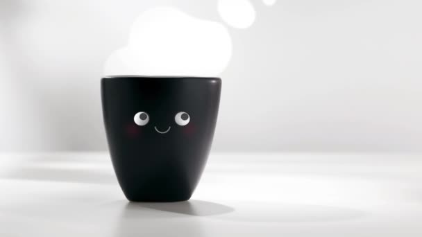 Siyah Sıcak Bardağının Mutluluğu Sağ Taraftaki Boşluğu Kopyalamak — Stok video