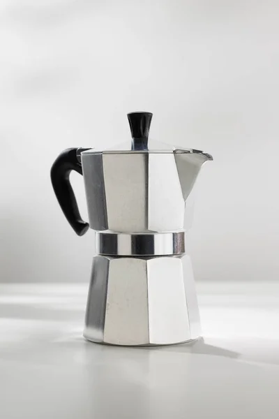 Moka Pot Espresso Machine White Table — Stock Photo, Image