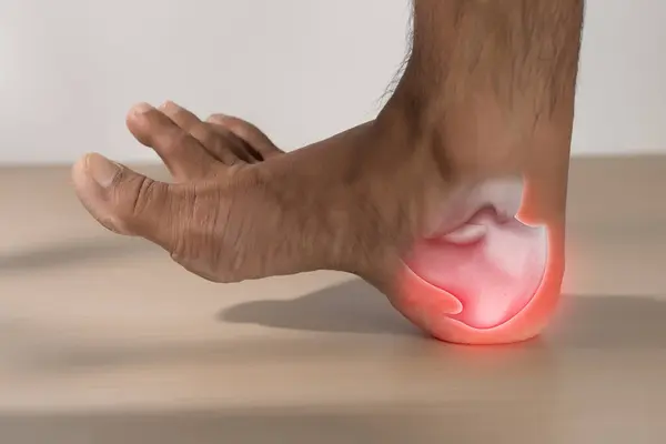 stock image A man has heel pain due to plantar fasciitis